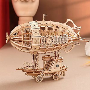 Maquette en bois 3d, design de véhicule aérien avec mouvement mécanique.