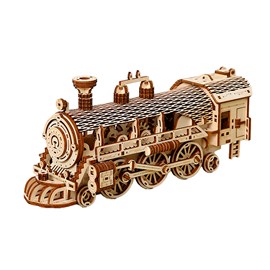 Maquette en bois 3d, design de train à vapeur avec mouvement mécanique.