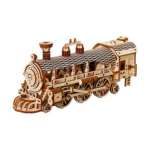 Maquette en bois 3d, design de train à vapeur avec mouvement mécanique.