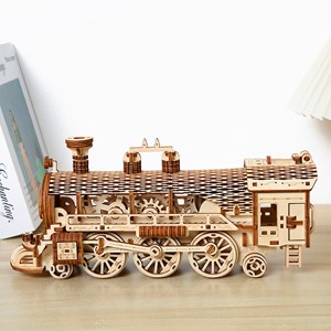 Maquette en bois 3d, design de train à vapeur avec mouvement mécanique.