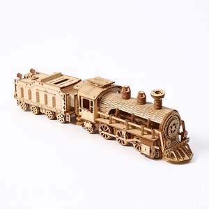 Maquette en bois 3d, design de train à vapeur avec mouvement mécanique.