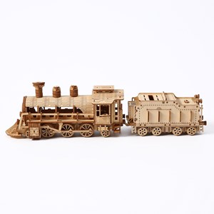 Maquette en bois 3d, design de train à vapeur avec mouvement mécanique.