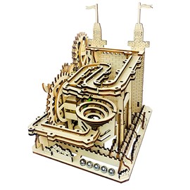 Maquette en bois 3d, avec mouvement mécanique design boules de château.