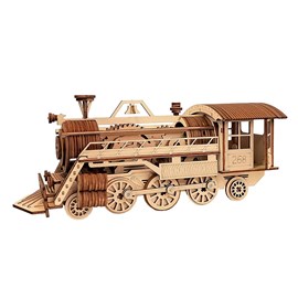 Maquette en bois 3d, avec mouvement mécanique design de train à vapeur.