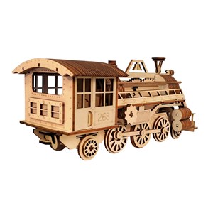 Maquette en bois 3d, avec mouvement mécanique design de train à vapeur.
