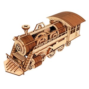 Maquette en bois 3d, avec mouvement mécanique design de train à vapeur.