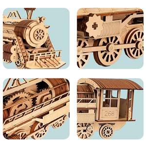 Maquette en bois 3d, avec mouvement mécanique design de train à vapeur.