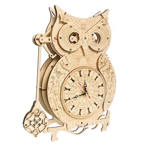 Maquette en bois 3d, avec mouvement mécanique design de horloge hibou.