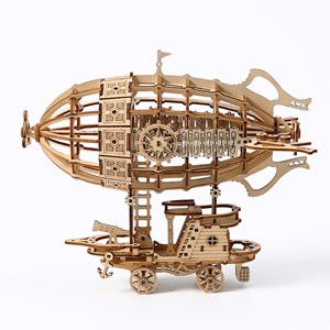 Modèle en bois 3d, conception de dirigeable avec mouvement mécanique.