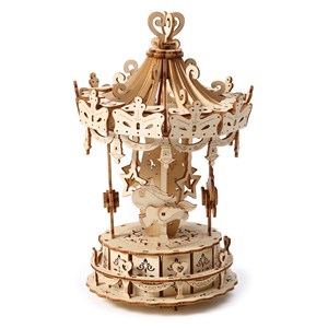 Maquette en bois 3d, conception de carrousel avec mouvement mécanique. 82 pièces
