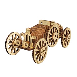 Maquette en bois 3d, avec mouvement mécanique design de voiture rétro. 54 pièces