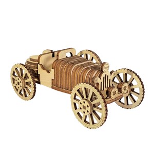 Maquette en bois 3d, avec mouvement mécanique design de voiture rétro. 54 pièces