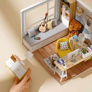 Studio ensoleillé. Maquette 3d réaliste avec beaucoup de détails et lumières led