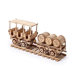 Maquette en bois 3d, design de wagon à vin avec mouvement mécanique. 278 pièces.
