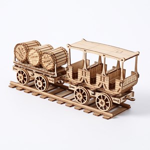 Maquette en bois 3d, design de wagon à vin avec mouvement mécanique. 278 pièces.