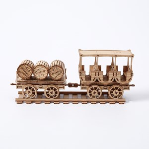 Maquette en bois 3d, design de wagon à vin avec mouvement mécanique. 278 pièces.