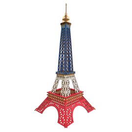 Puzzle 3d en bois. Tour eiffel à paris. 94 pièces. Couleur du drapeau français.