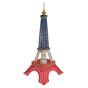 Puzzle 3d en bois. Tour eiffel à paris. 94 pièces. Couleur du drapeau français.