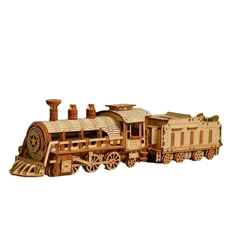 Maquette en bois 3d, conception de train avec mouvement mécanique. 282 pièces.