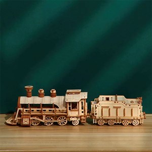 Maquette en bois 3d, conception de train avec mouvement mécanique. 282 pièces.