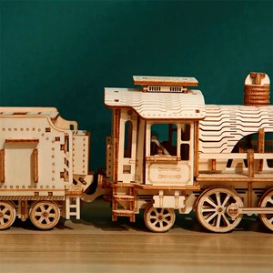 Maquette en bois 3d, conception de train avec mouvement mécanique. 282 pièces.