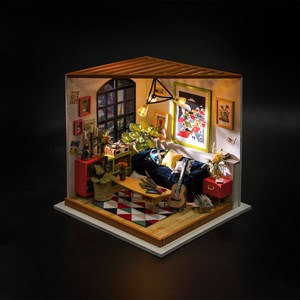 Salon locuss. Maquette en bois de maison de poupée à peindre et à assembler.