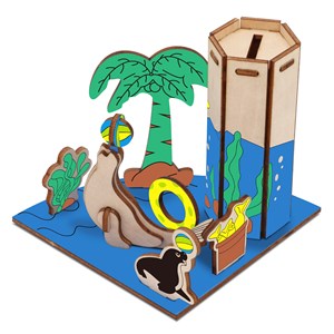 Puzzle 3d en bois parc marin - lion de mer. 115*115*118 mms. 31 pièces.