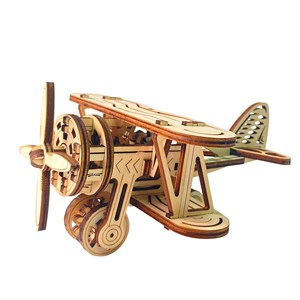 Maquette en bois 3d, conception d'un petit avion mécanique. 63 pièces.