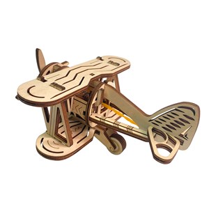 Maquette en bois 3d, conception d'un petit avion mécanique. 63 pièces.