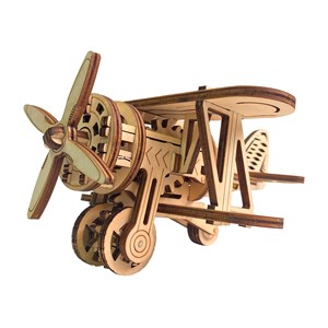 Maquette en bois 3d, conception d'un petit avion mécanique. 63 pièces.