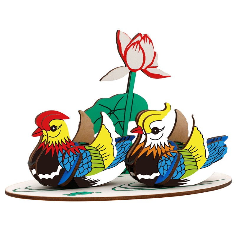 Puzzle 3d en bois canards orientaux 27 pièces. 16,7x8,9x11,6 cm.