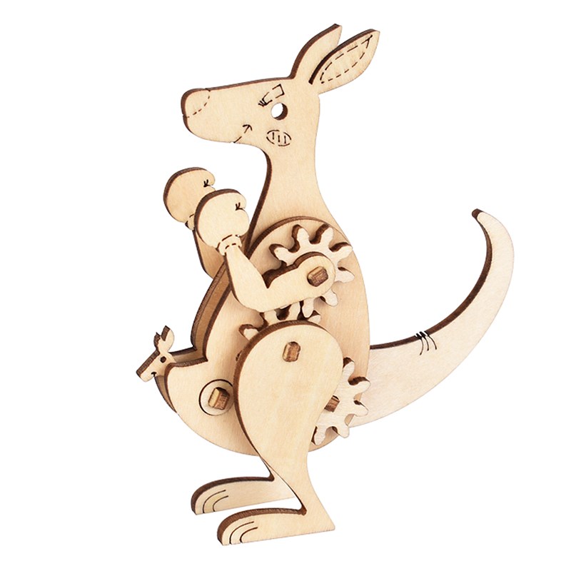 Mini puzzle mécanique 3d en bois. Design kangaroo. 20 pièces.