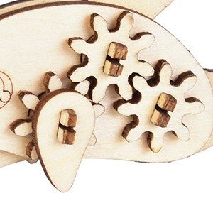 Mini puzzle mécanique 3d en bois. Design dauphin. 16 pièces.