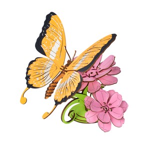 Puzzle 3d en bois. Papillon posé sur des fleurs. 80 pièces.