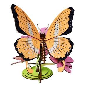 Puzzle 3d en bois. Papillon posé sur des fleurs. 80 pièces.