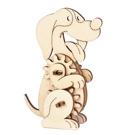 Mini puzzle mécanique 3d en bois. Design chien. 18 pièces.