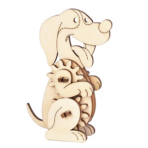 Mini puzzle mécanique 3d en bois. Design chien. 18 pièces.