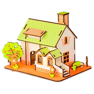 Casse-tête 3d en bois. Maison avec pommier. 44 pièces.