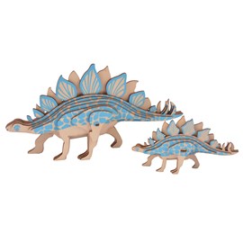 Casse-tête 3d en bois. Duo de stegosaurus. 27 pièces.