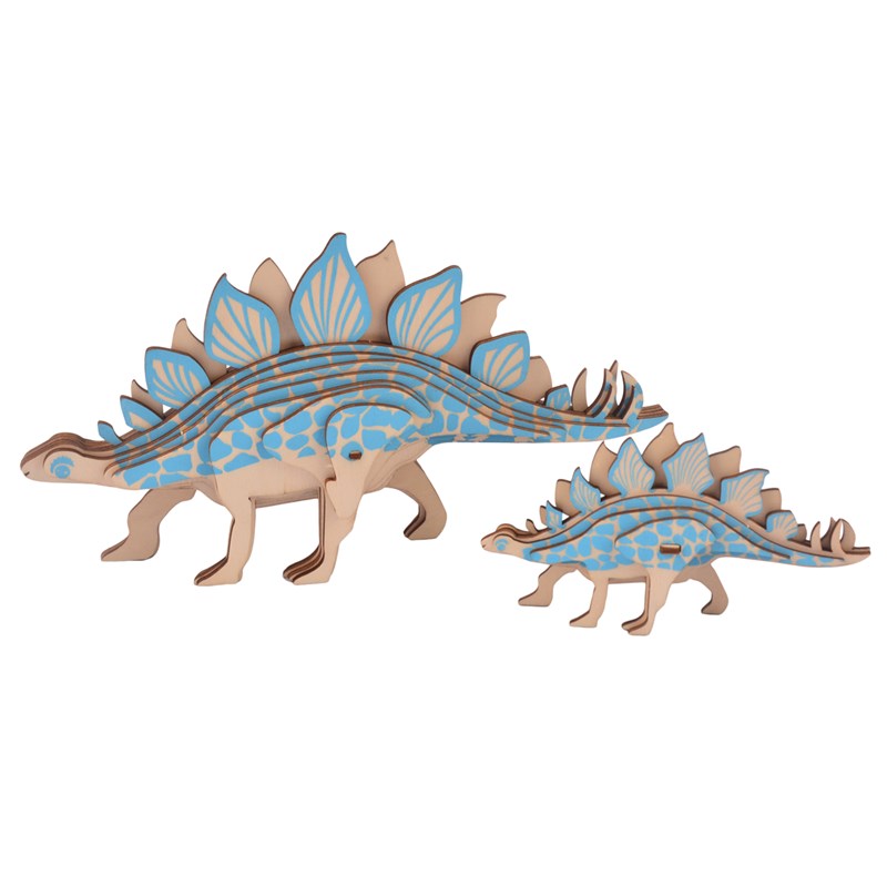 Casse-tête 3d en bois. Duo de stegosaurus. 27 pièces.