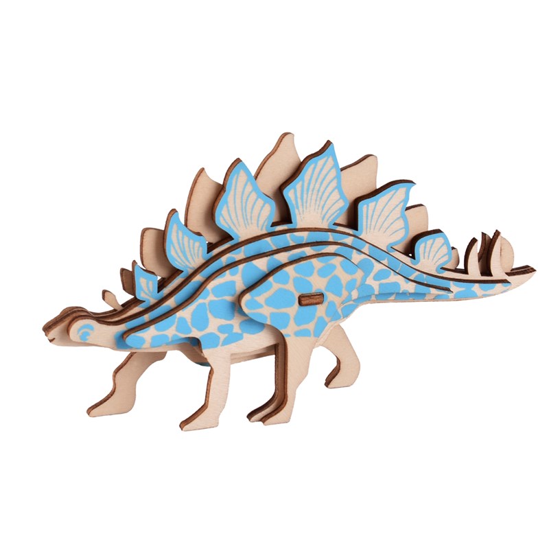 Puzzle 3d en bois. Design de stegosaurus. 9 pièces.