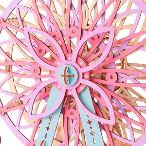 Puzzle 3d en bois. Grande roue rose. 204 pièces.