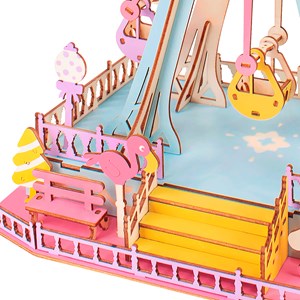 Puzzle 3d en bois. Grande roue rose. 204 pièces.