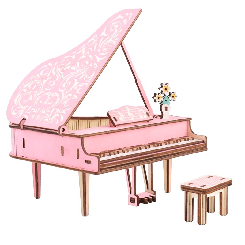 Casse-tête 3d en bois. Piano rose. 78 pièces.