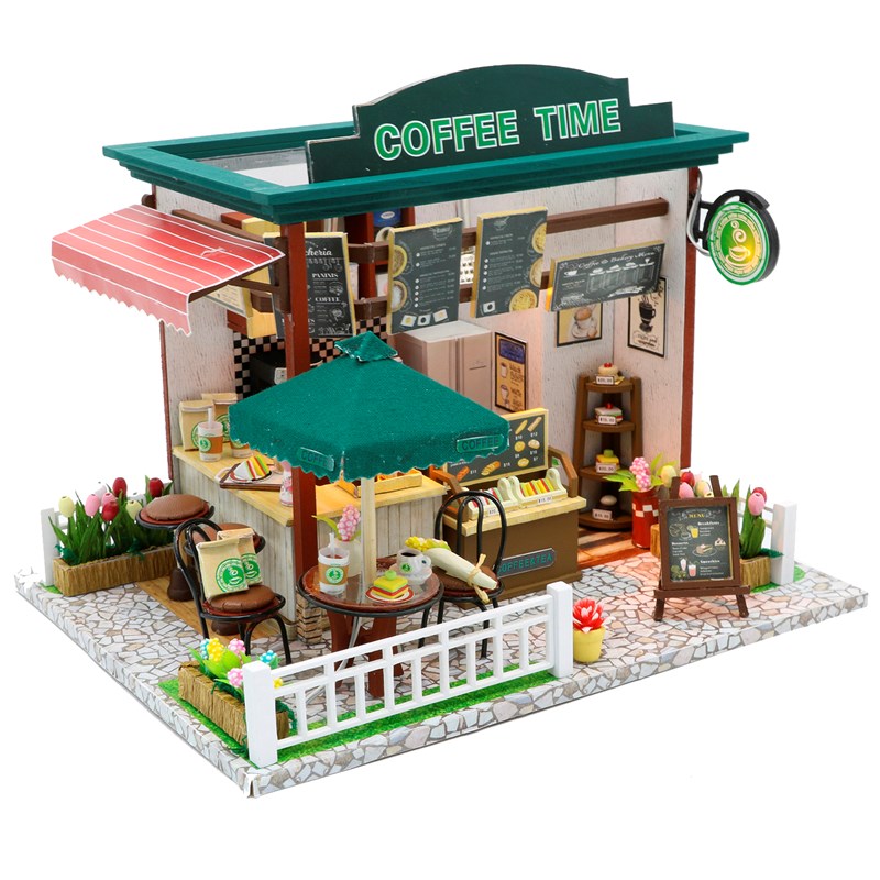 Maquette en bois 3d coffee time 20x16x16 cm.