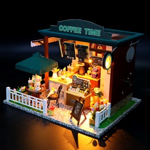 Maquette en bois 3d coffee time 20x16x16 cm.