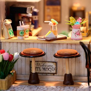 Maquette en bois 3d coffee time 20x16x16 cm.