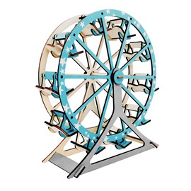 Puzzle 3d en bois. Noria bleue. 62 pièces.