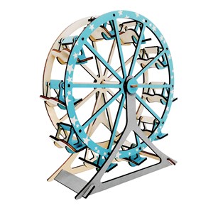 Puzzle 3d en bois. Noria bleue. 62 pièces.