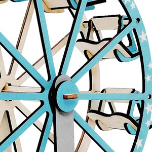 Puzzle 3d en bois. Noria bleue. 62 pièces.